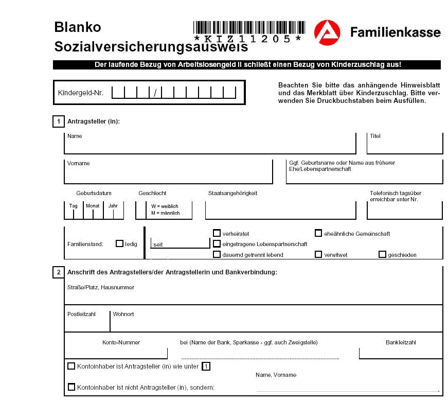 Blanko Sozialversicherungsweis